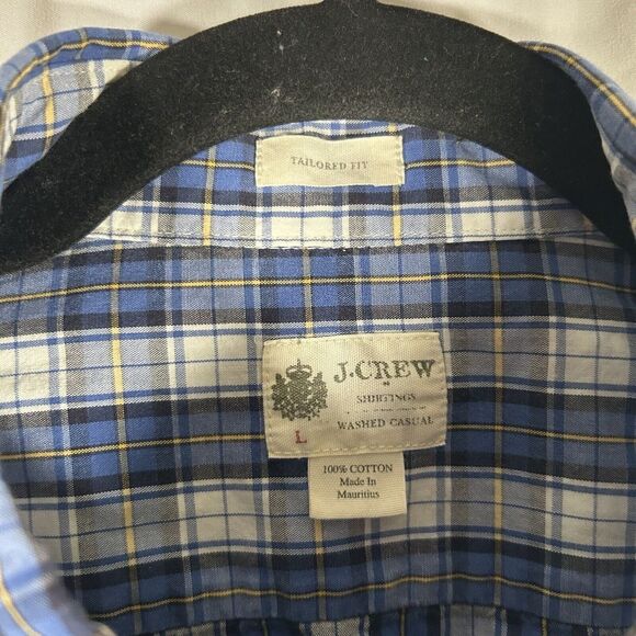 J Crew Shirt Men's Large Blue White Plaid Button Up Long Sleeve Tailored - Picture 4 of 11